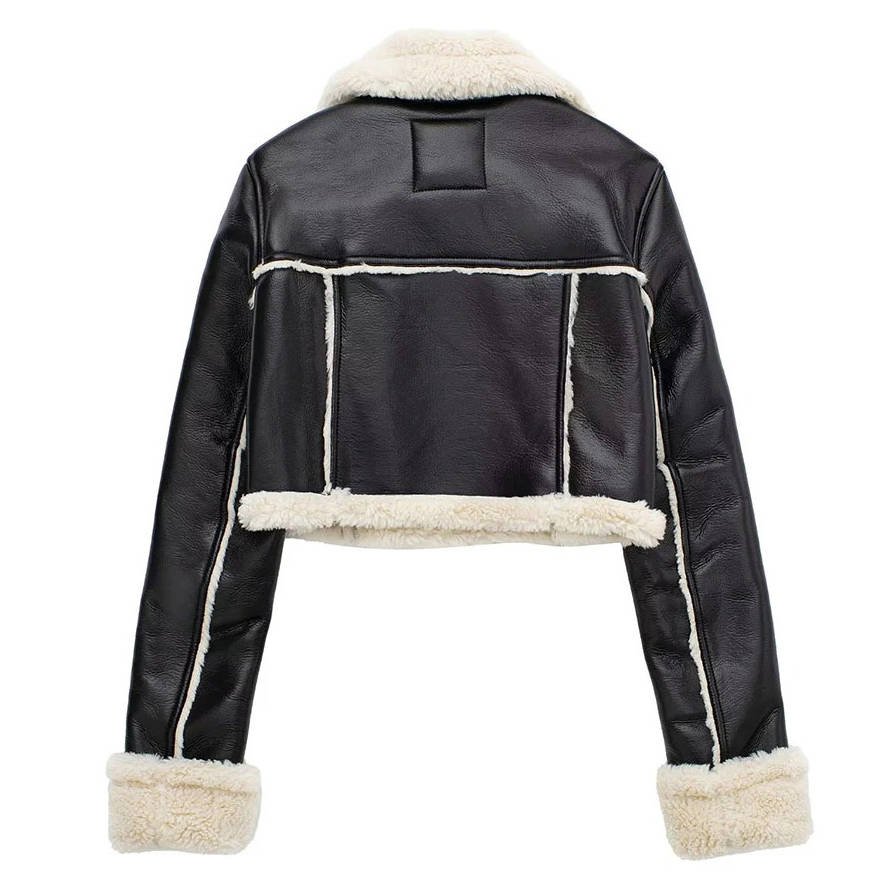 Women's Cropped Faux Leather Moto Jacket