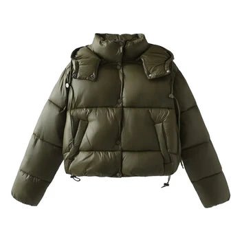 Women's Cropped Puffer Jacket - Army Green