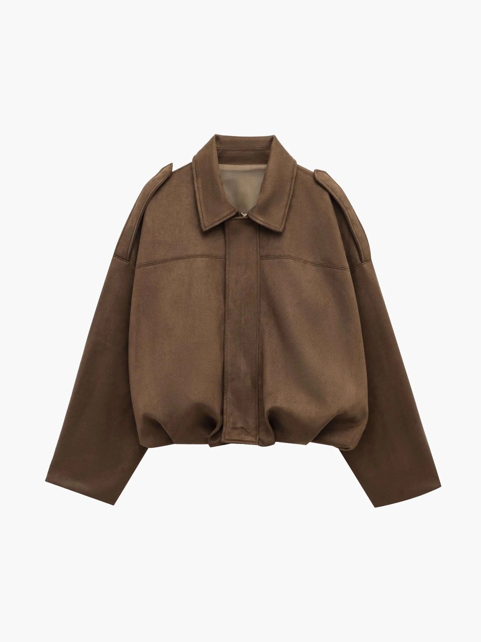 Women's Cropped Suede Bomber Jacket - Brown