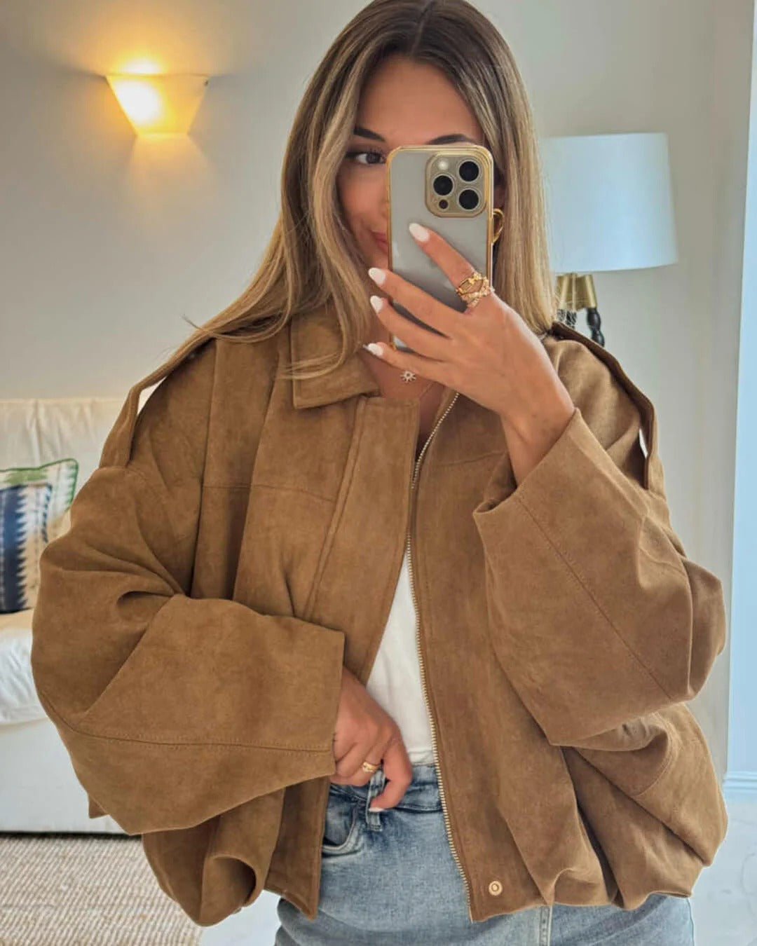 Women's Cropped Suede Bomber Jacket