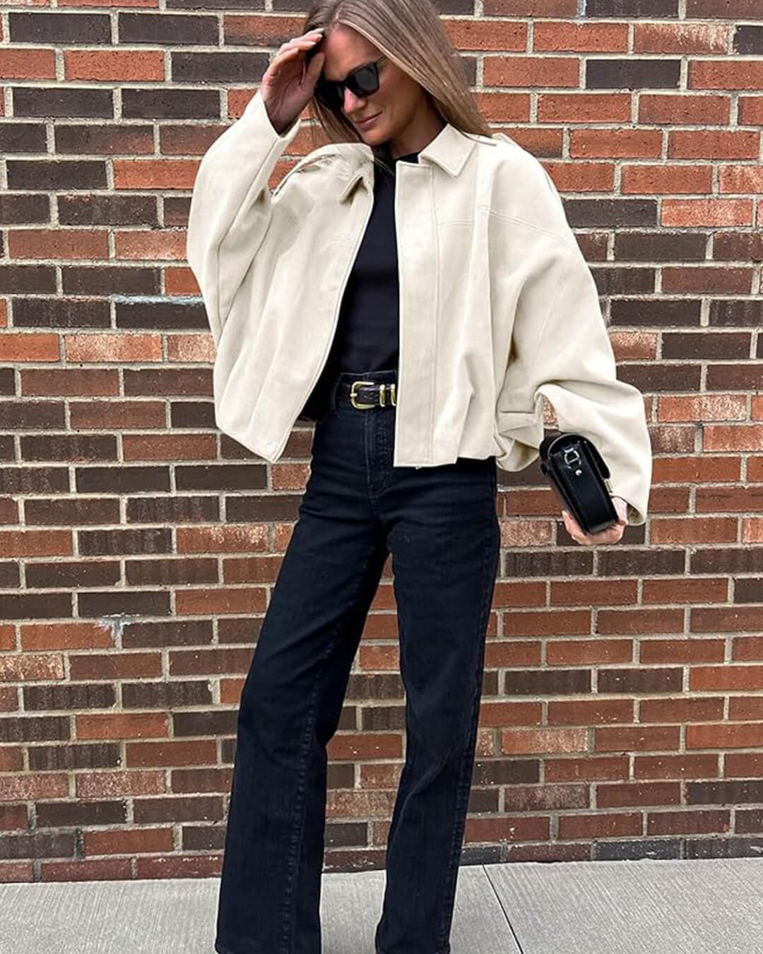 Women's Cropped Suede Bomber Jacket