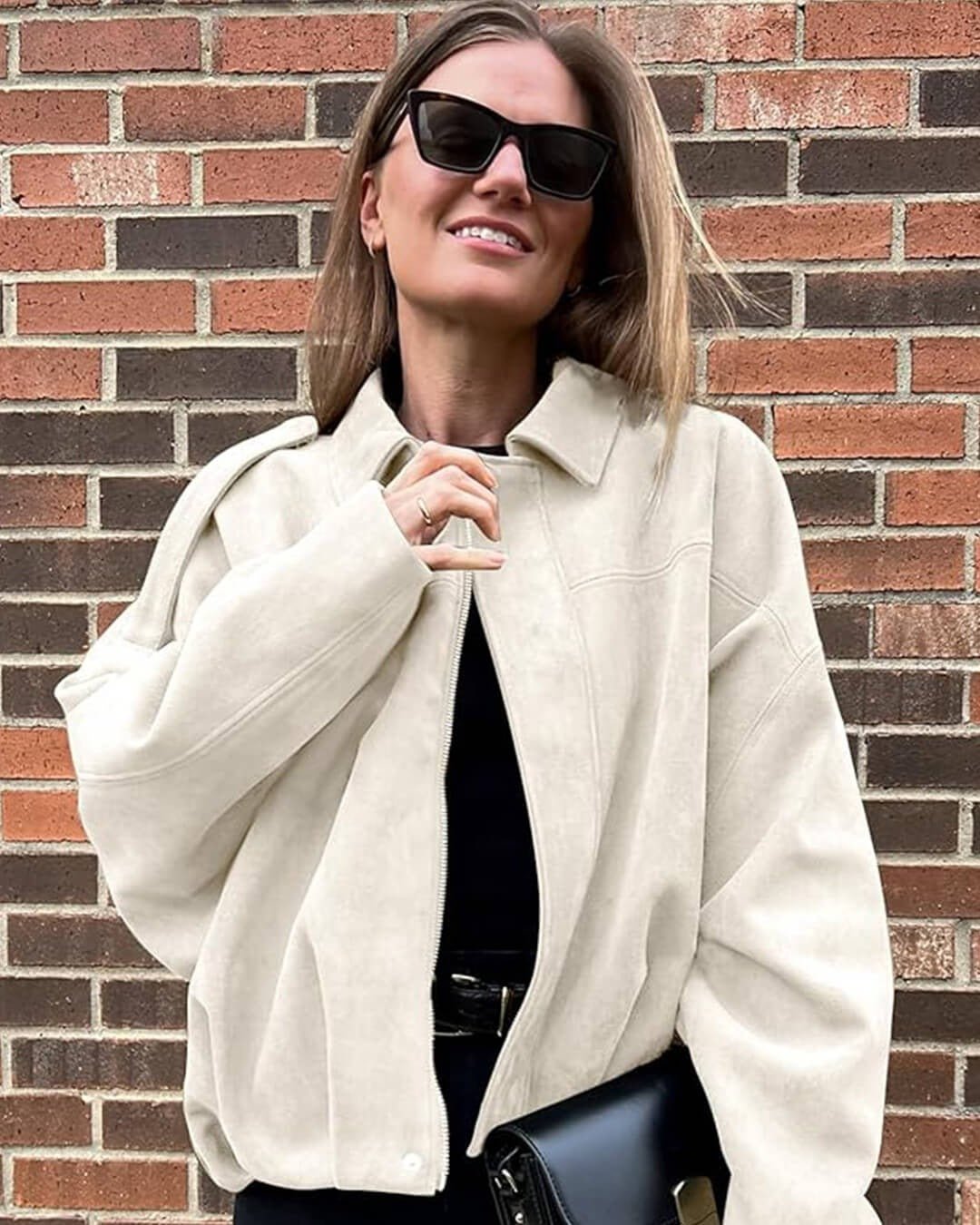 Women's Cropped Suede Bomber Jacket