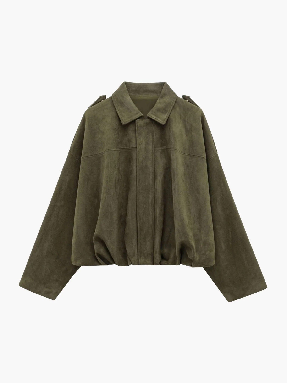 Women's Cropped Suede Bomber Jacket - Green