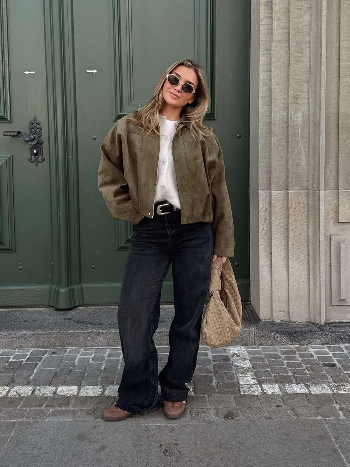 Women's Cropped Suede Bomber Jacket