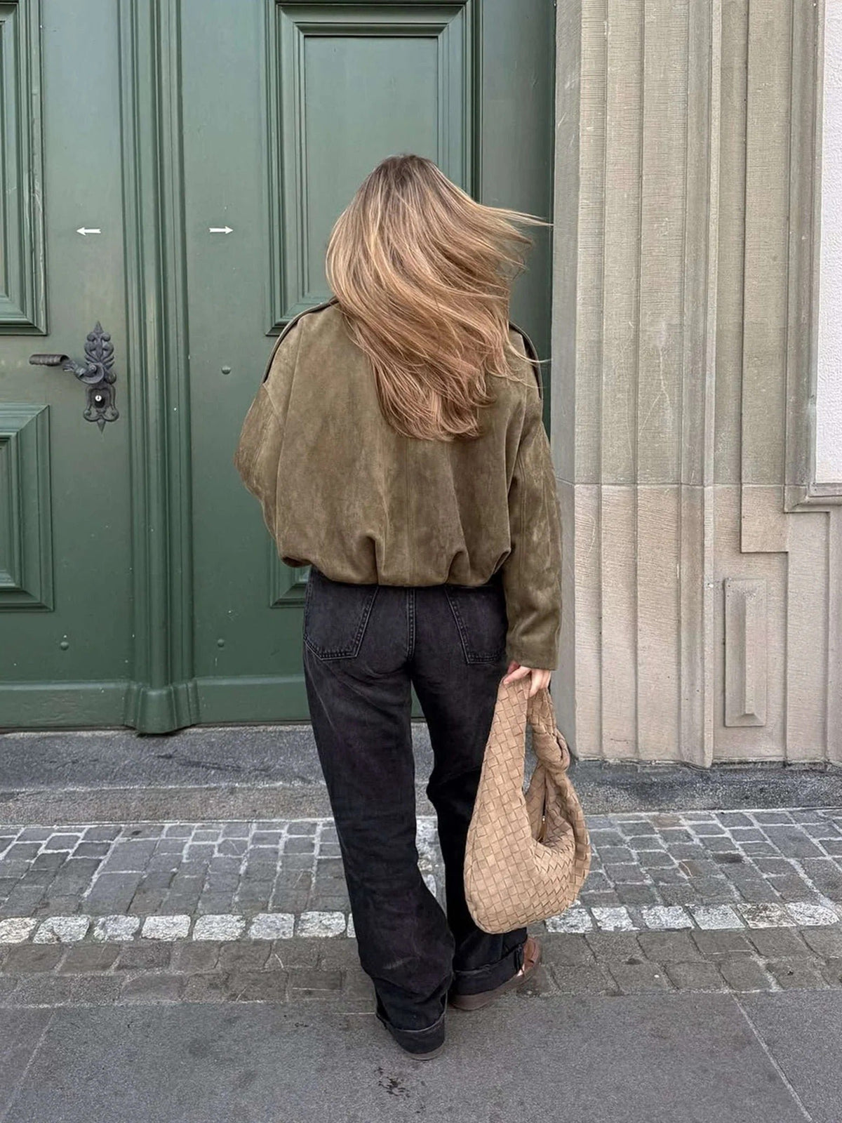 Women's Cropped Suede Bomber Jacket
