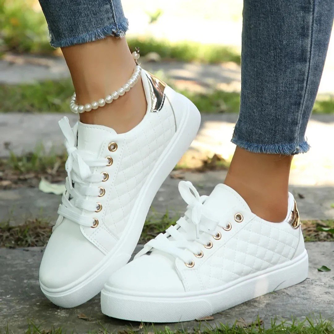 Women's Faux Leather Platform Sneakers - White