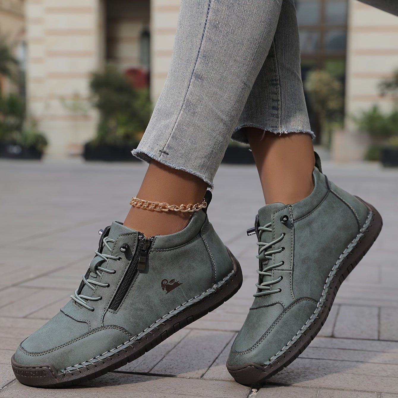 Women's Faux Leather Sneakers - Green