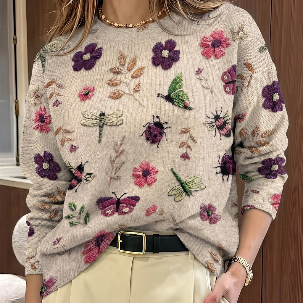 Women's Floral Pullover Sweater - Purple