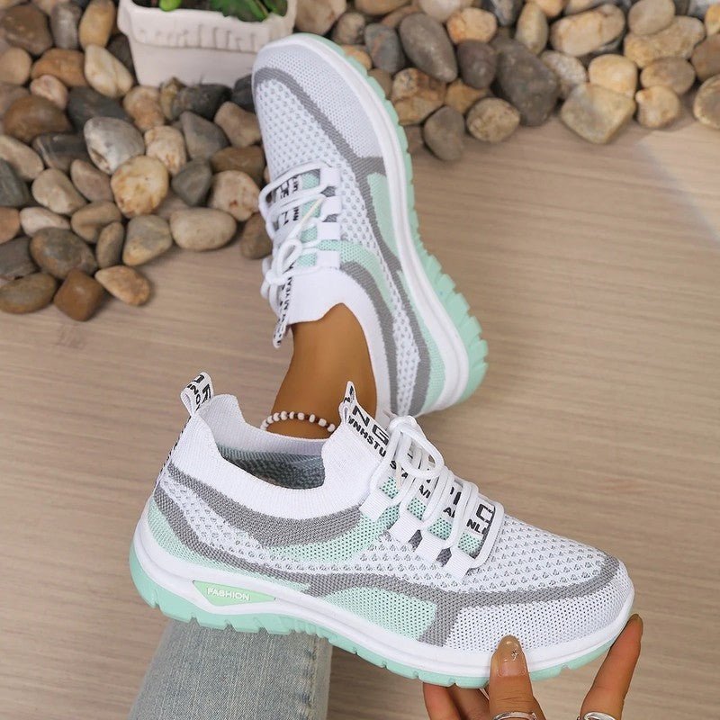 Women's Knit Platform Sneakers - White Green