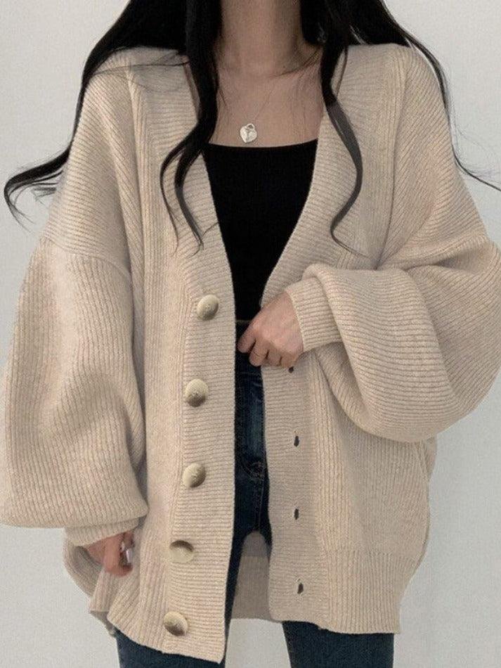 Women's Oversized Ribbed Knit Cardigan - Beige