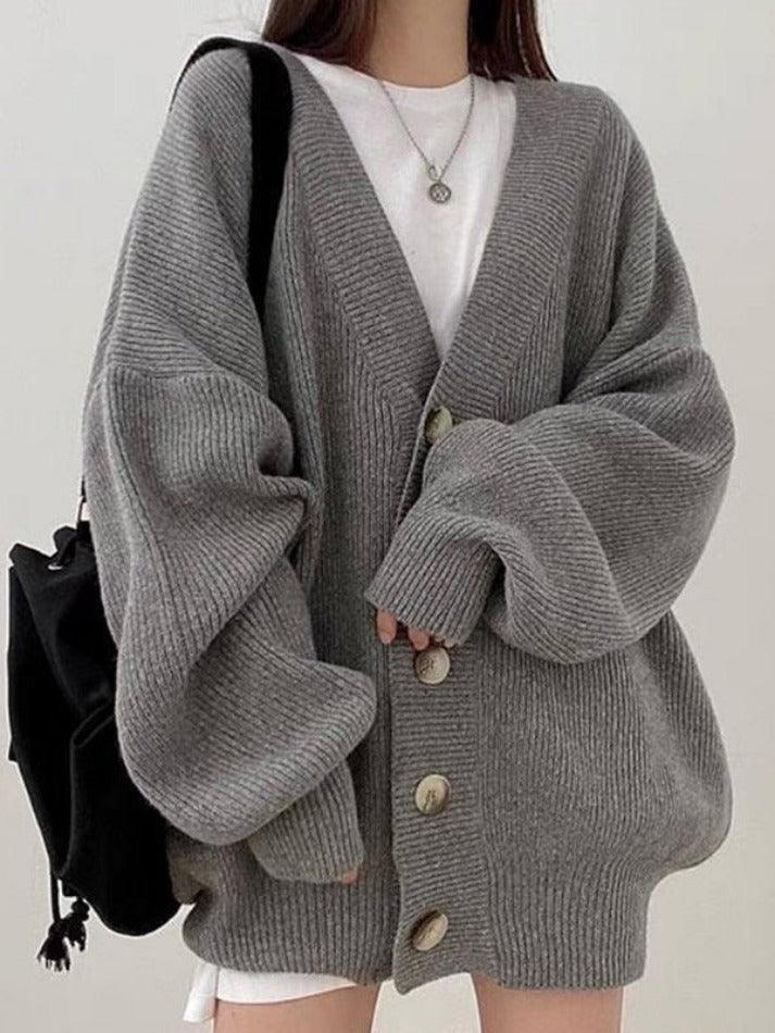 Women's Oversized Ribbed Knit Cardigan - Gray
