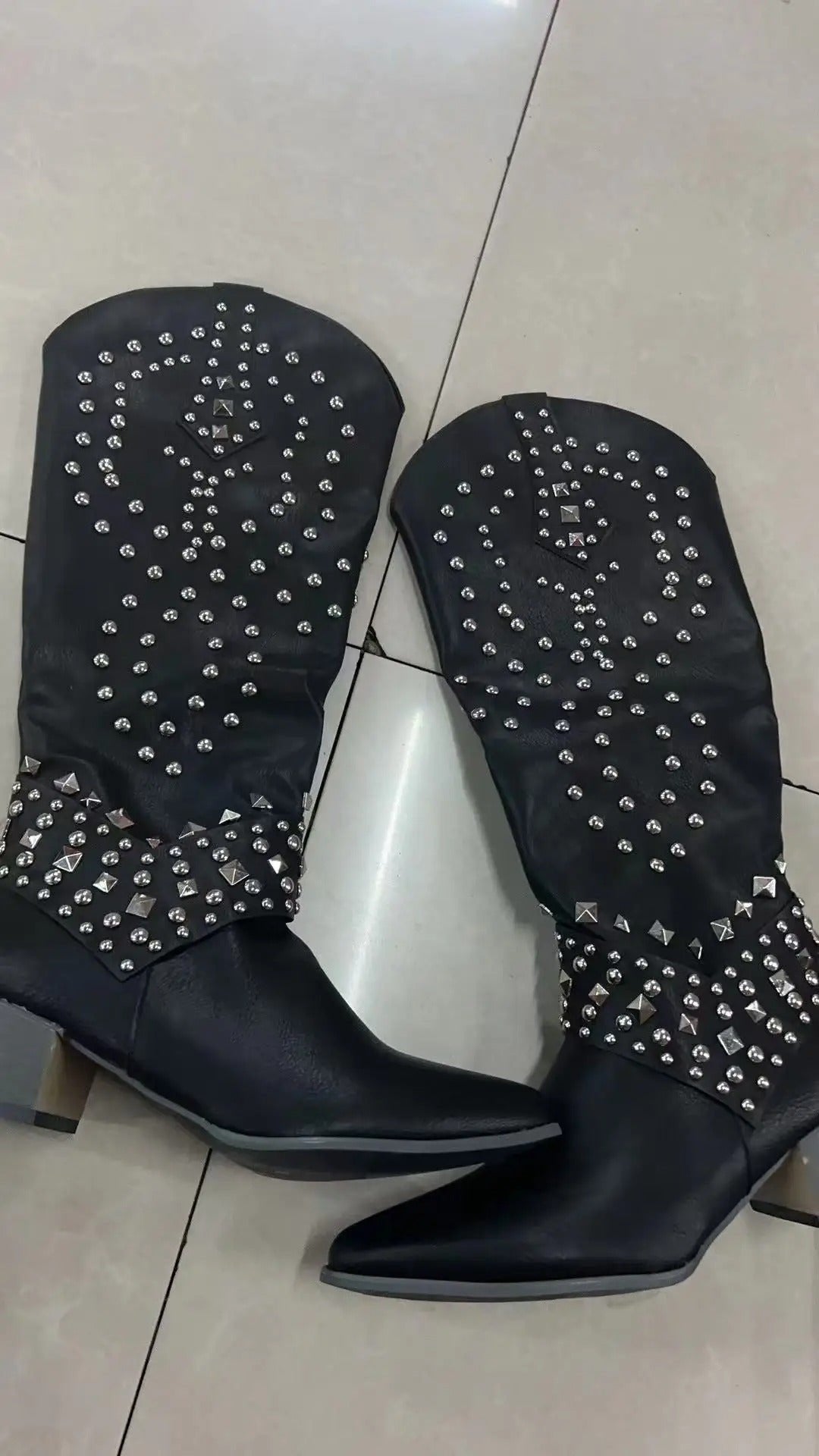 Women's Studded Knee-High Cowboy Boots