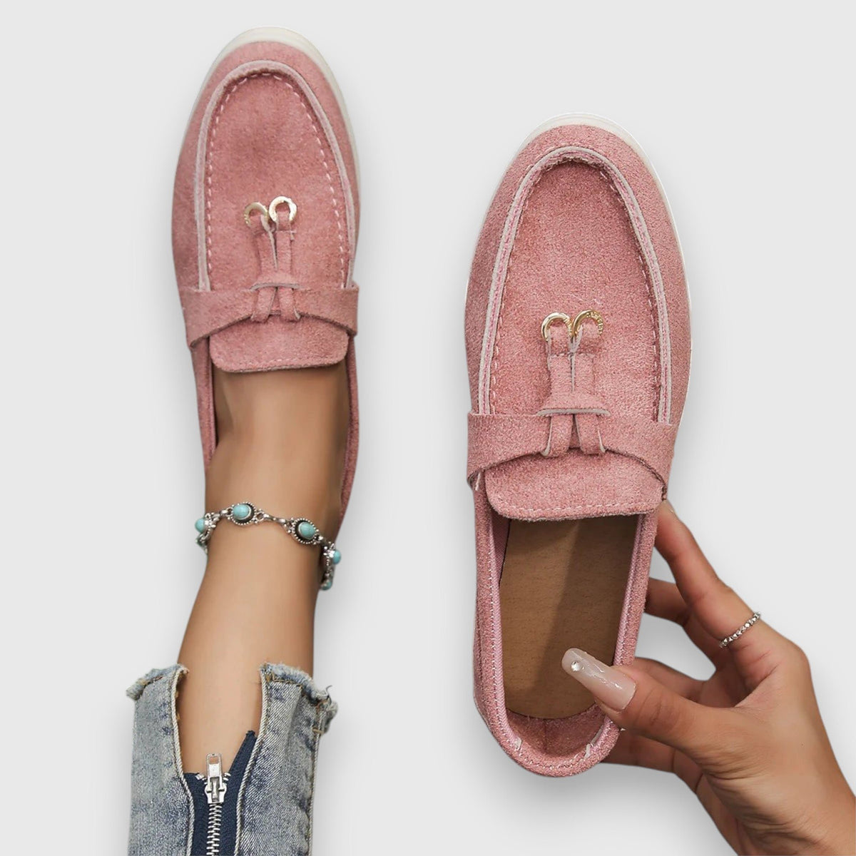 Women's Suede Slip-On Loafers - Pink
