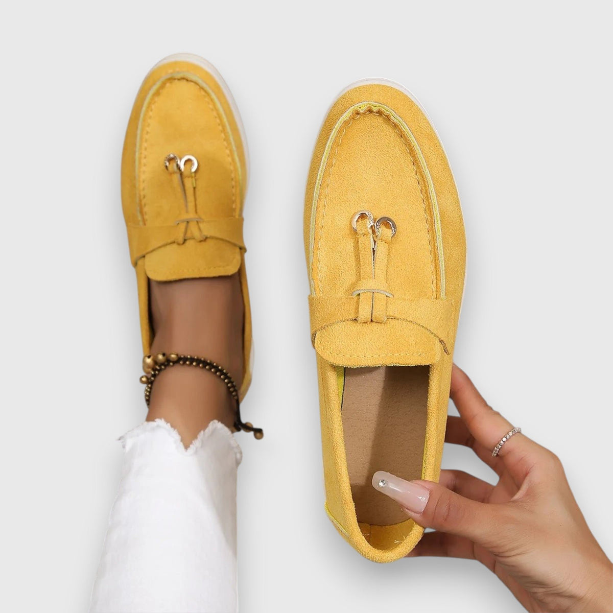 Women's Suede Slip-On Loafers - Yellow