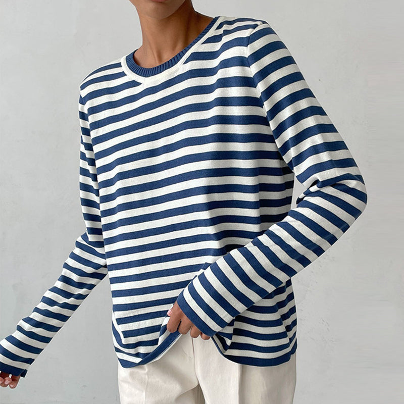 Beatrice Women's Striped Cotton Pullover Sweater 1