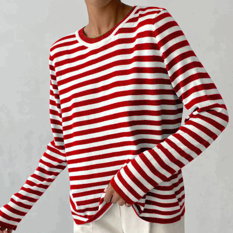 Beatrice Women's Striped Cotton Pullover Sweater 10