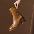 Block Heel Ankle Boots - Brown