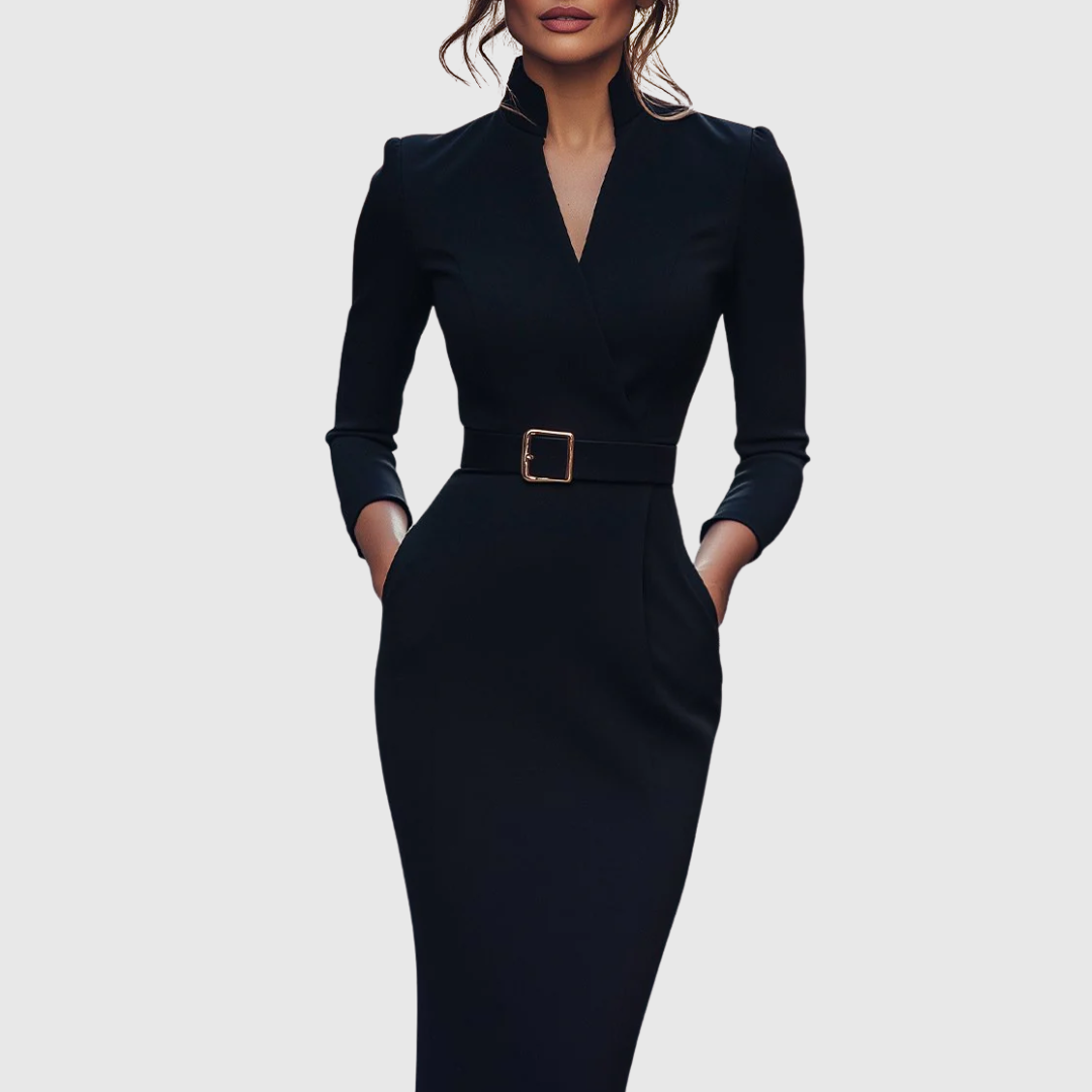 Brooke Women's Belted Long Sleeve Midi Dress 1