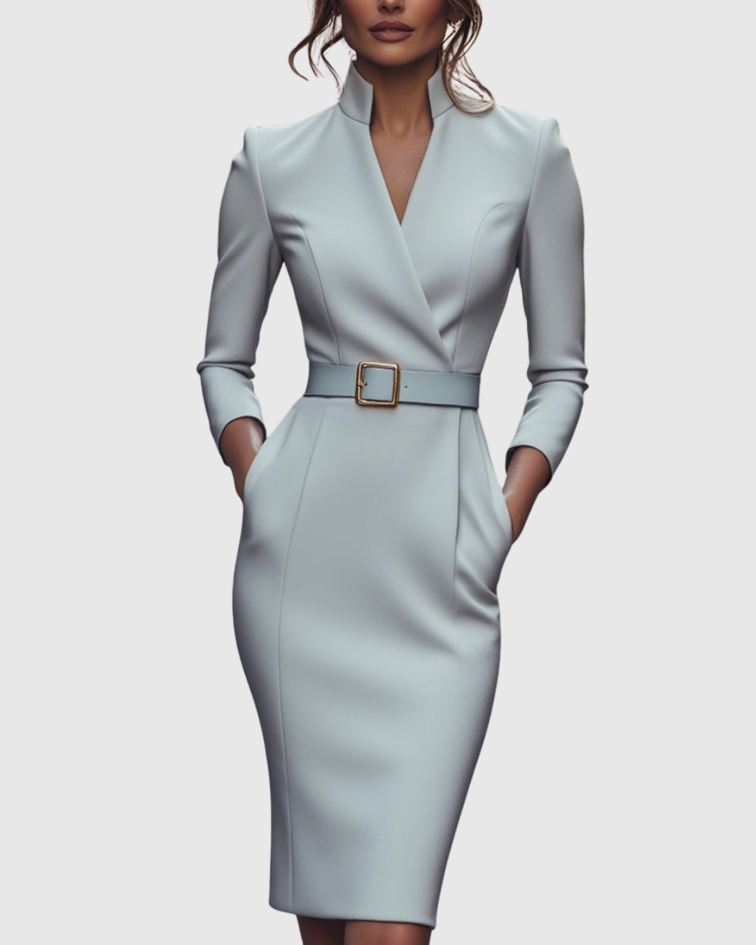 Brooke Women's Belted Long Sleeve Midi Dress 11