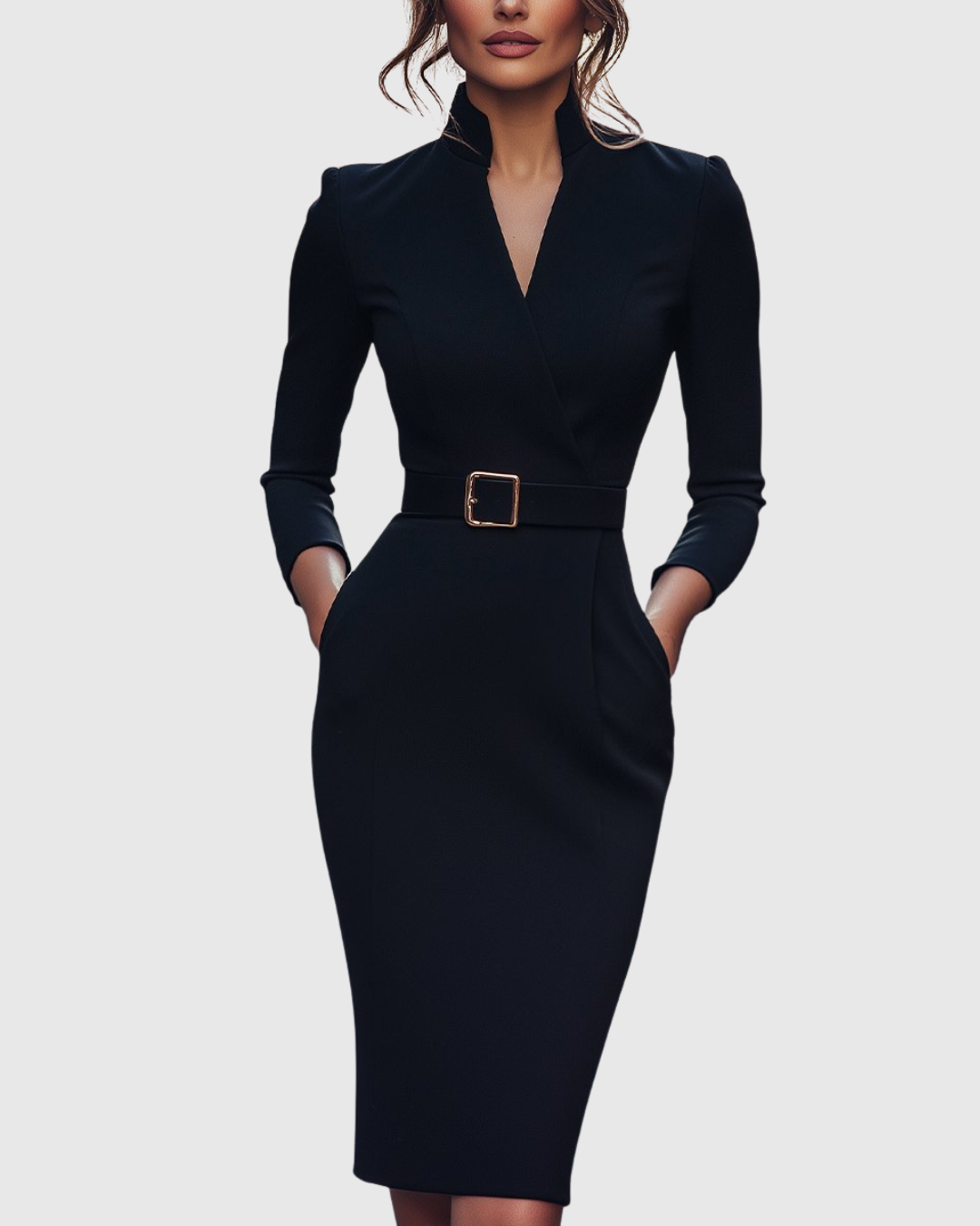 Brooke Women's Belted Long Sleeve Midi Dress 2