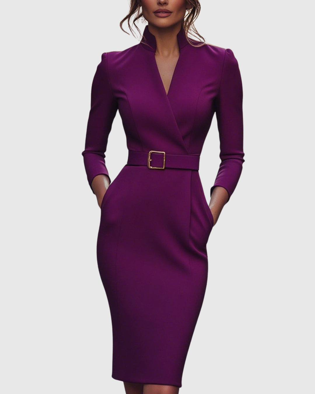 Brooke Women's Belted Long Sleeve Midi Dress 7
