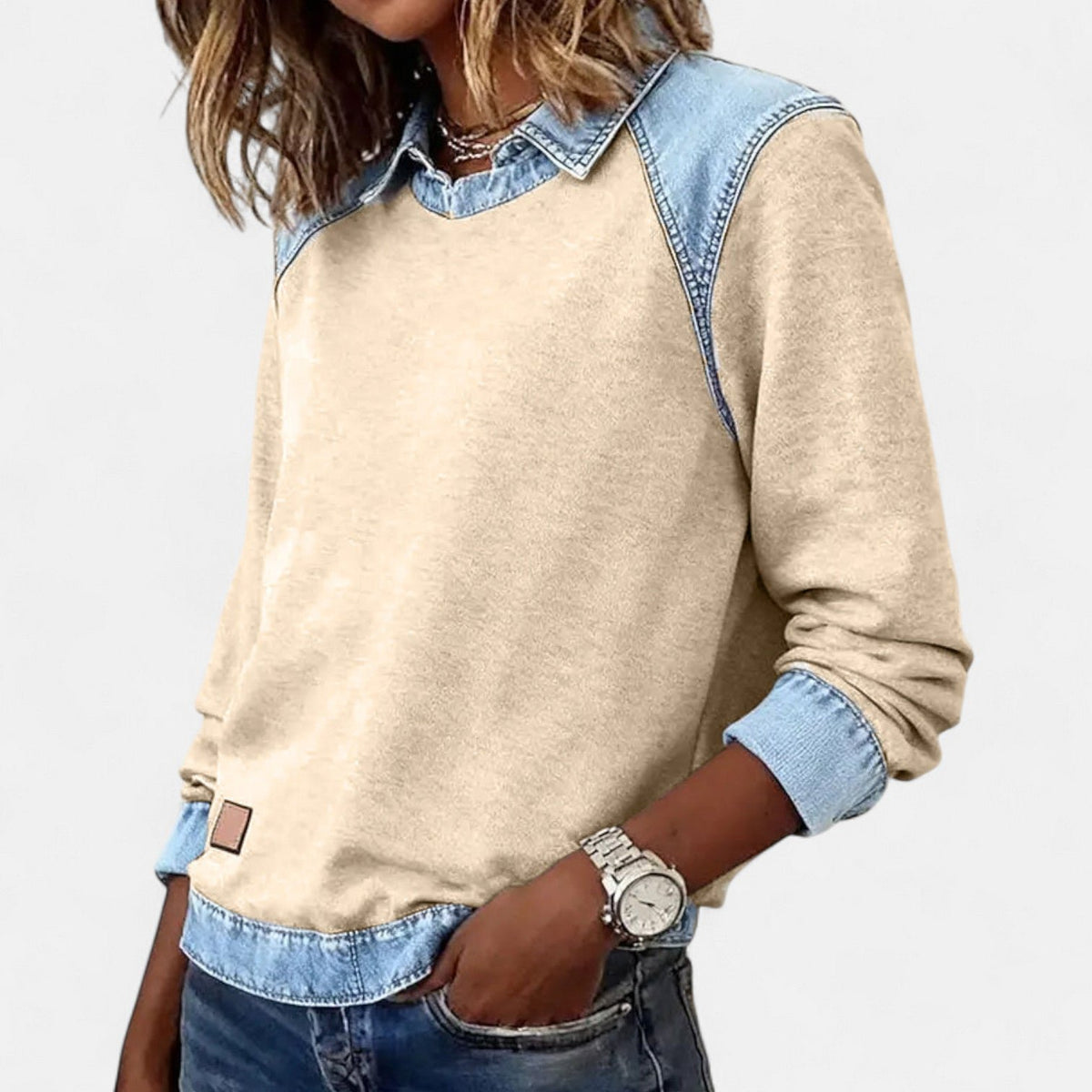 Women's Denim-Collar Sweatshirt