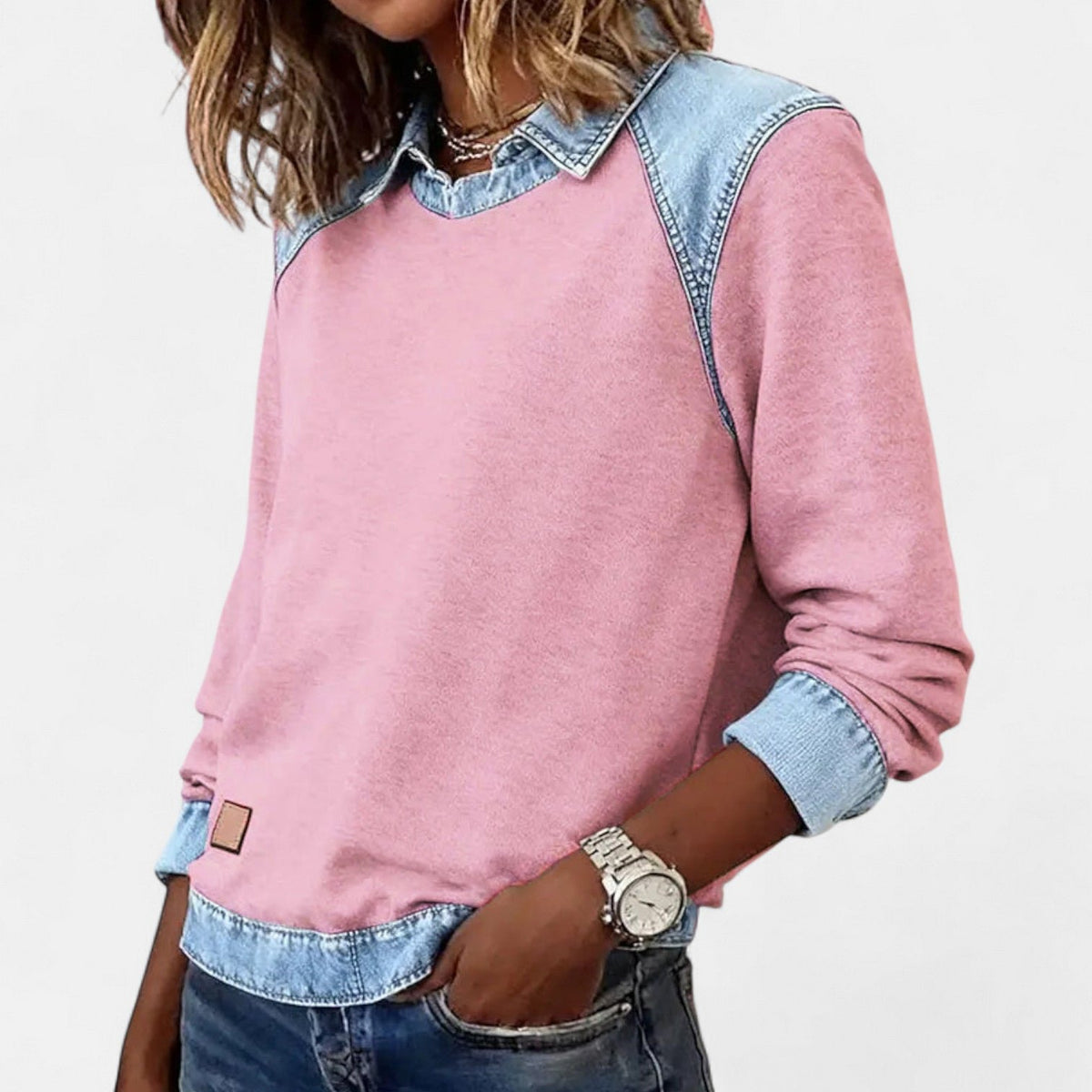 Women's Denim-Collar Sweatshirt