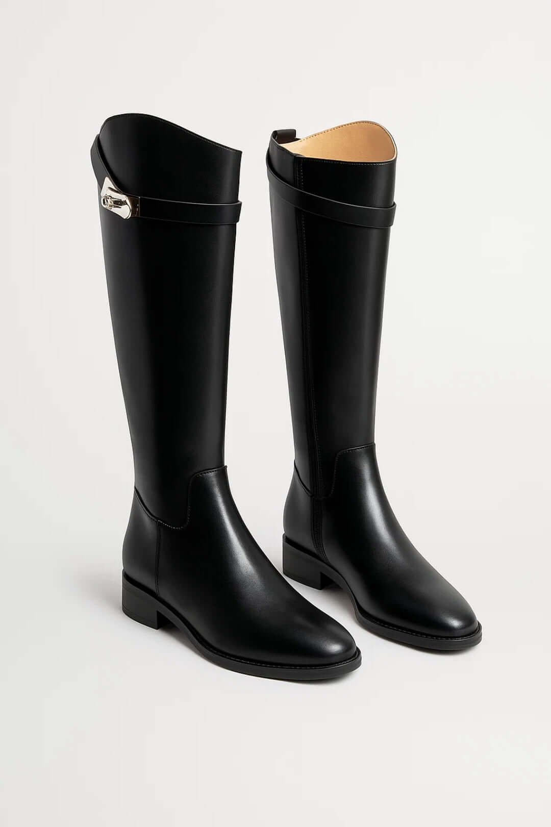 Women's Faux Leather Riding Boots - Black