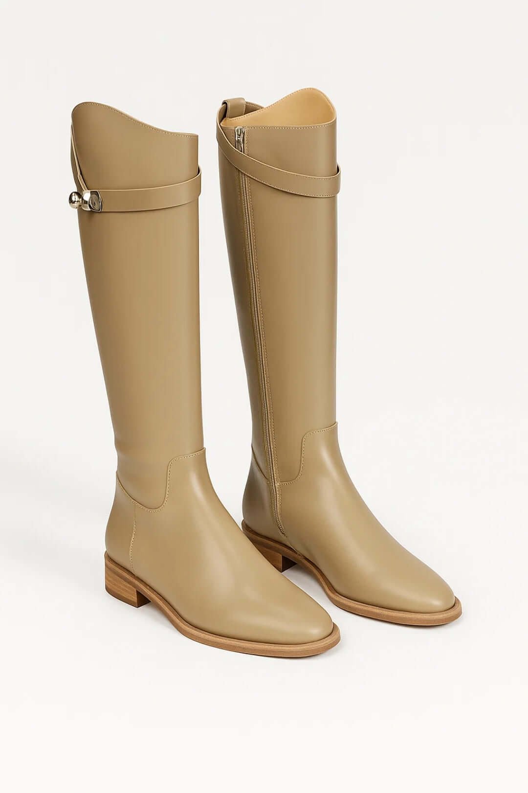 Women's Faux Leather Riding Boots - Beige