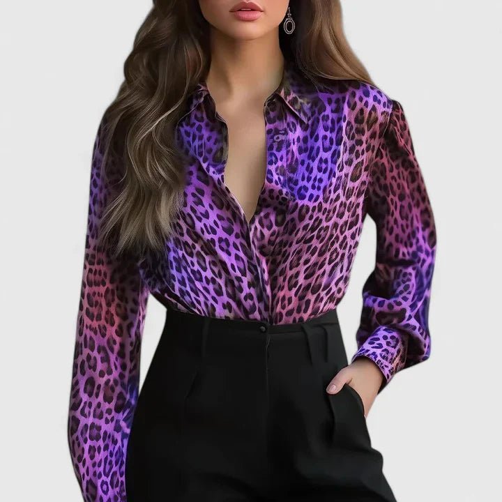 Women's Leopard Satin Blouse - Purple