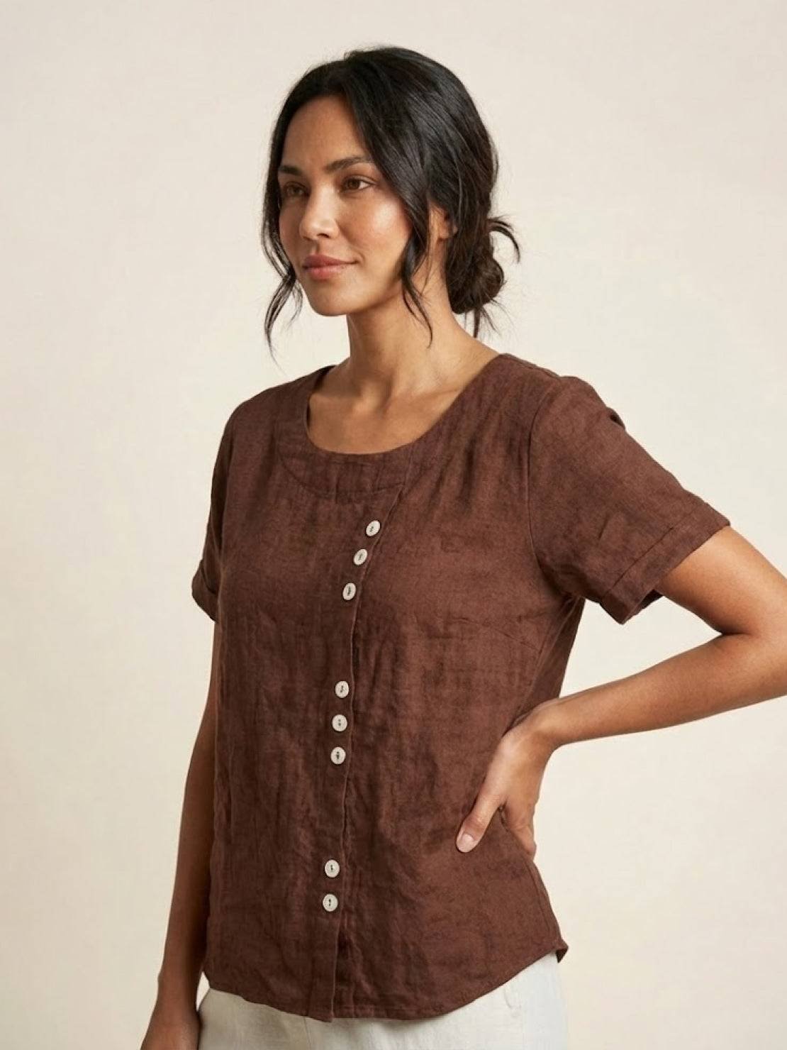 Women's Linen Button-Front Blouse
