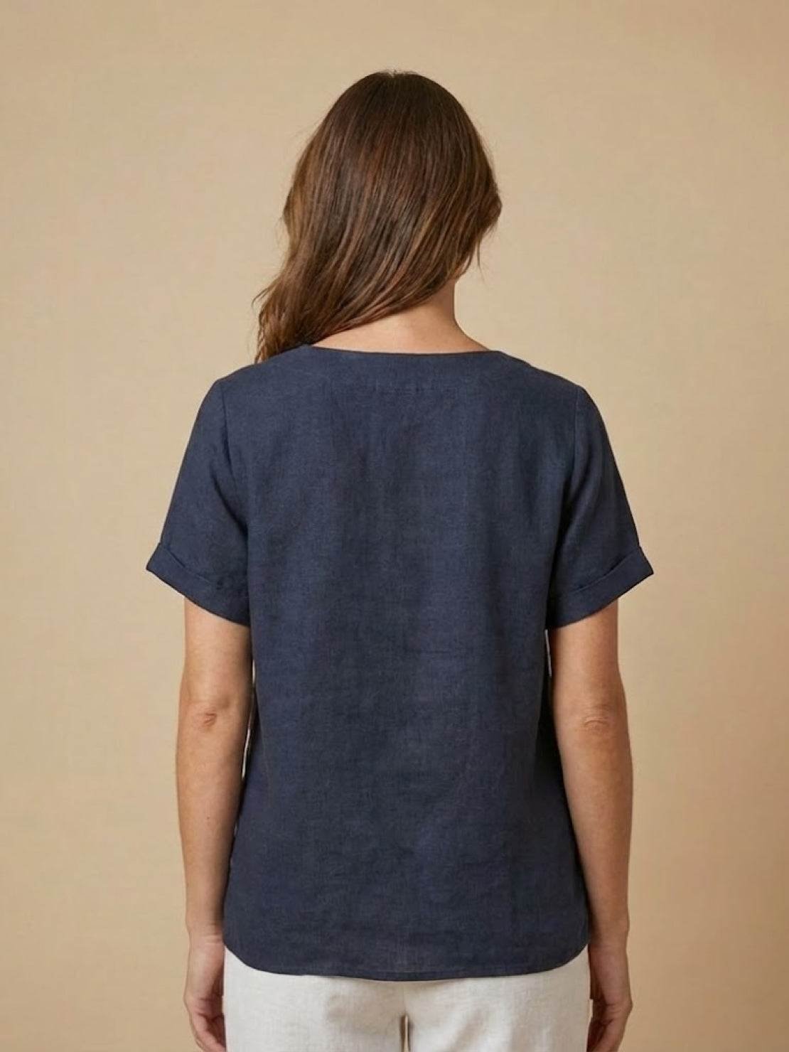 Women's Linen Button-Front Blouse