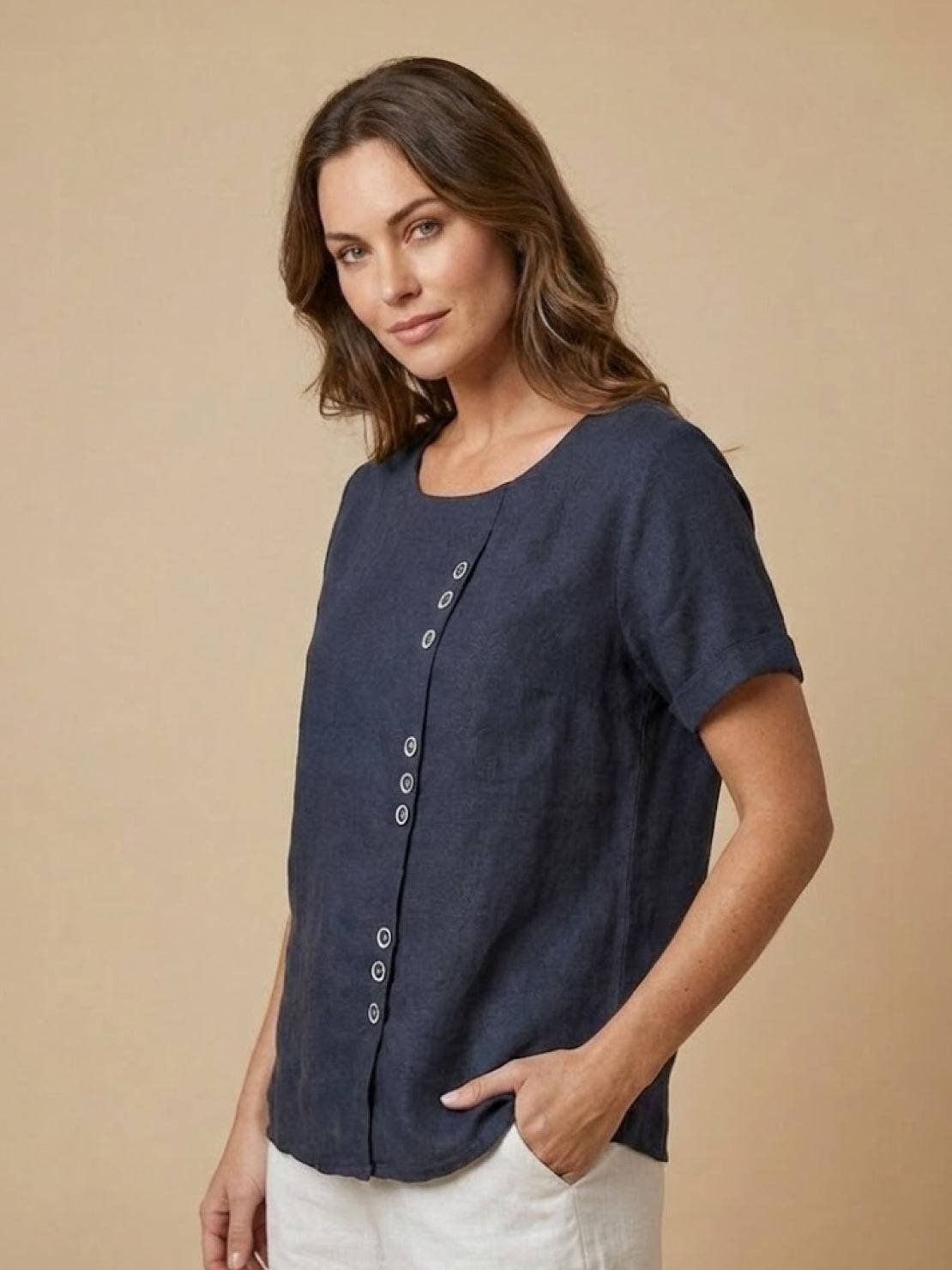 Women's Linen Button-Front Blouse