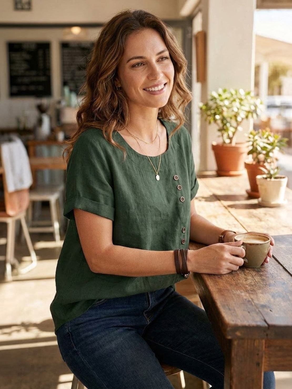 Women's Linen Button-Front Blouse
