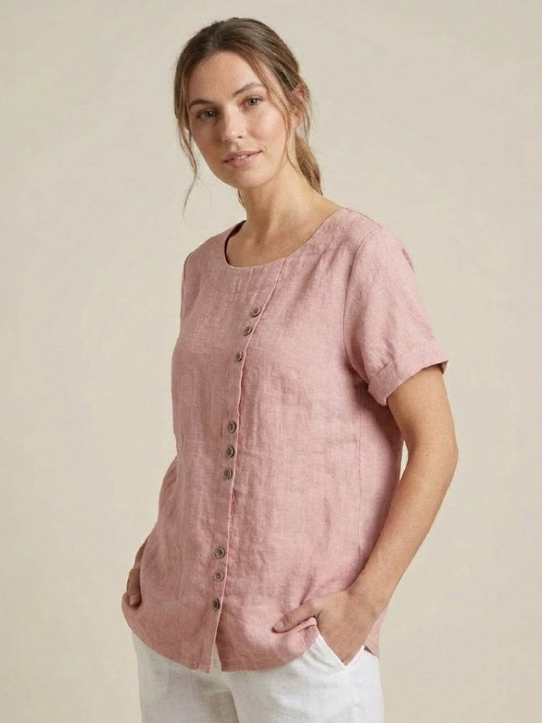 Women's Linen Button-Front Blouse