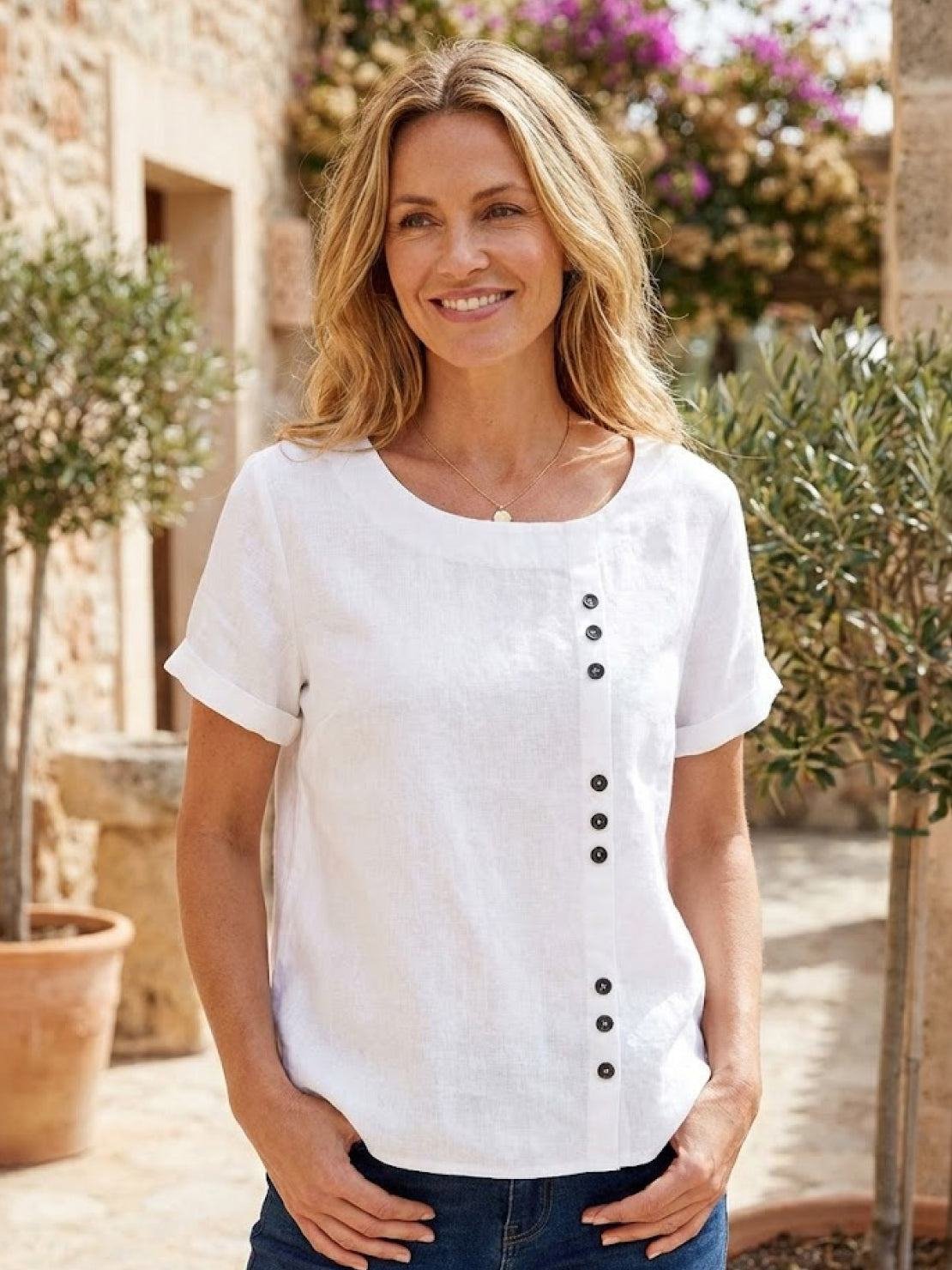 Women's Linen Button-Front Blouse