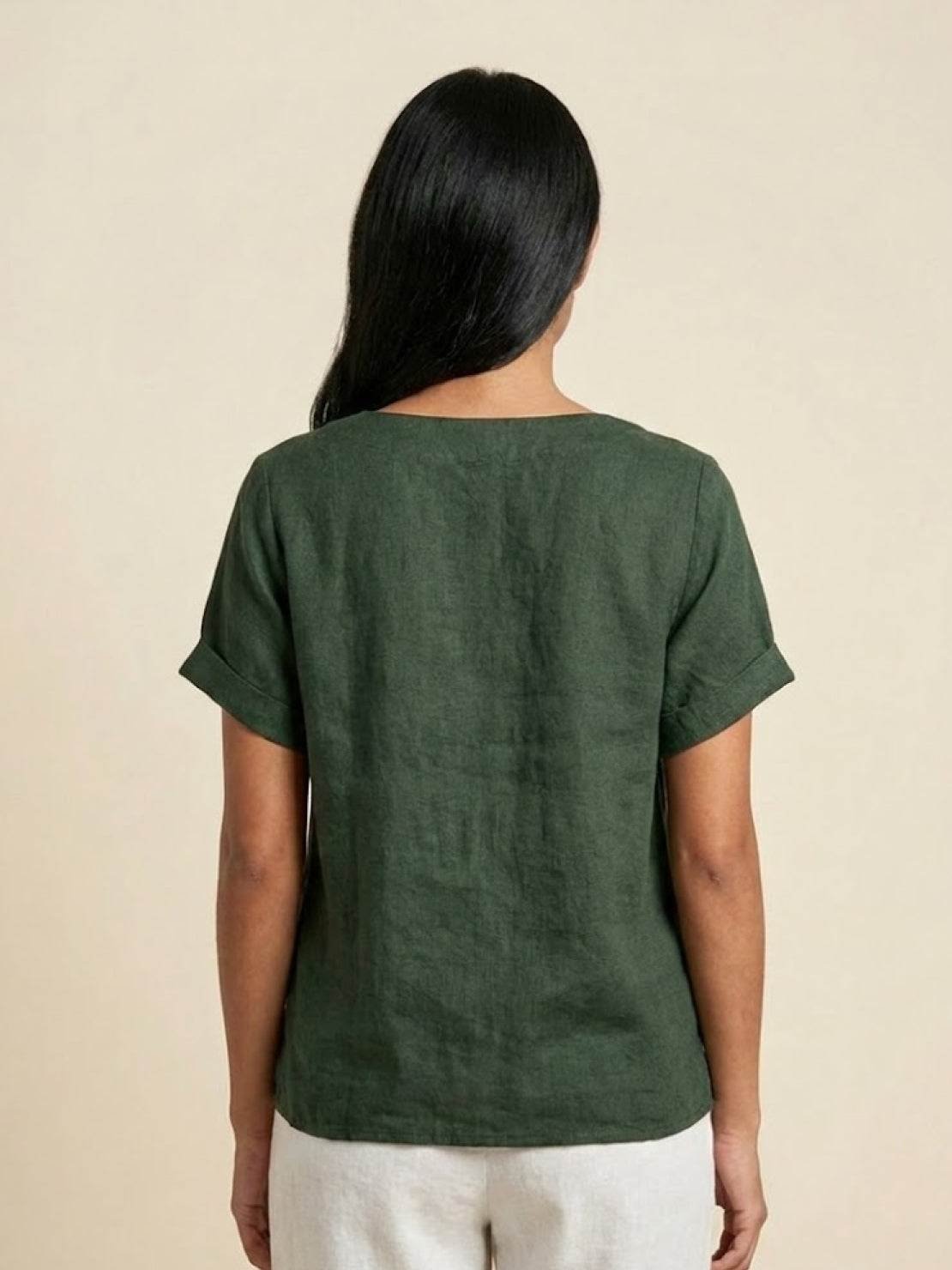 Women's Linen Button-Front Blouse