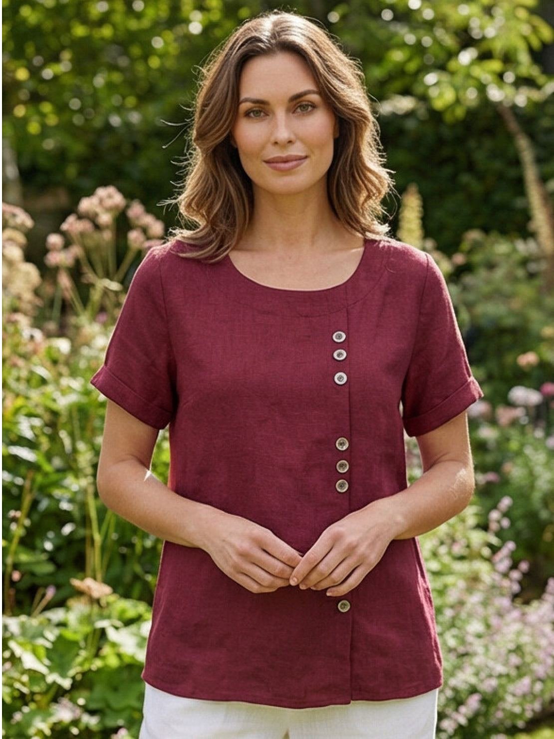 Women's Linen Button-Front Blouse