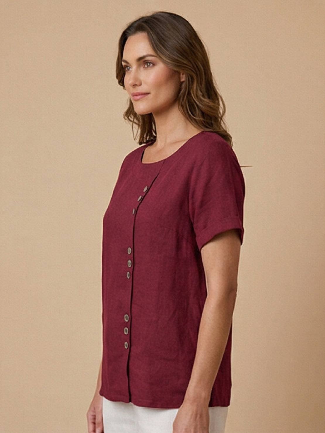 Women's Linen Button-Front Blouse