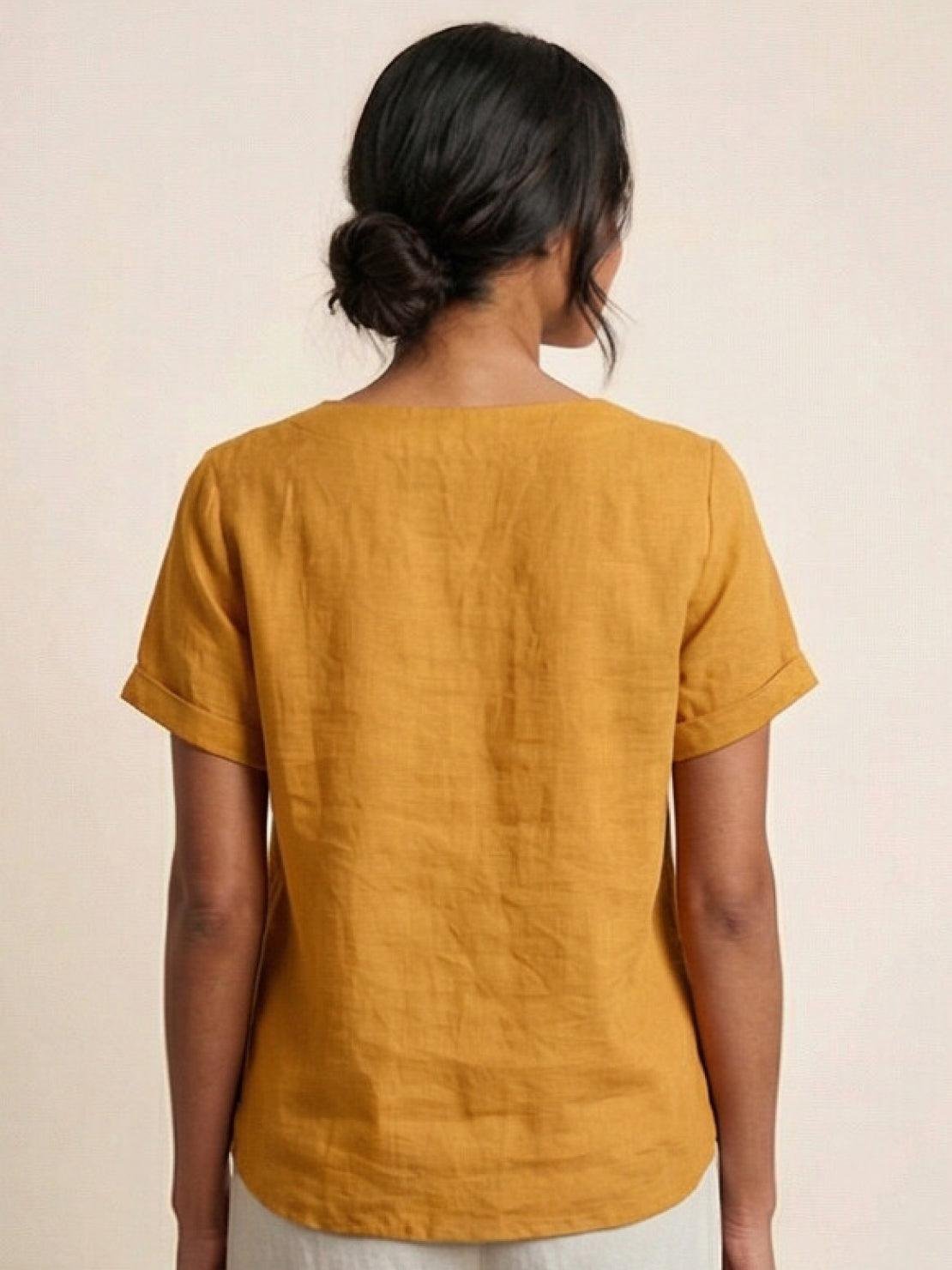 Women's Linen Button-Front Blouse