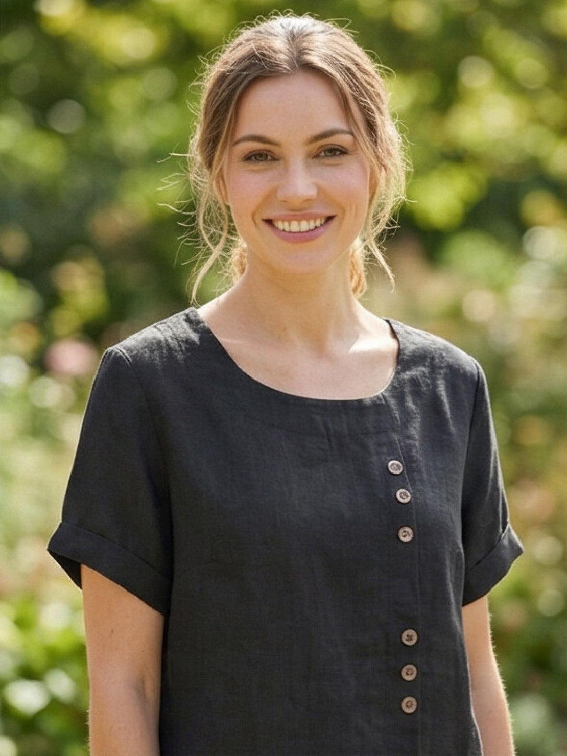 Women's Linen Button-Front Blouse
