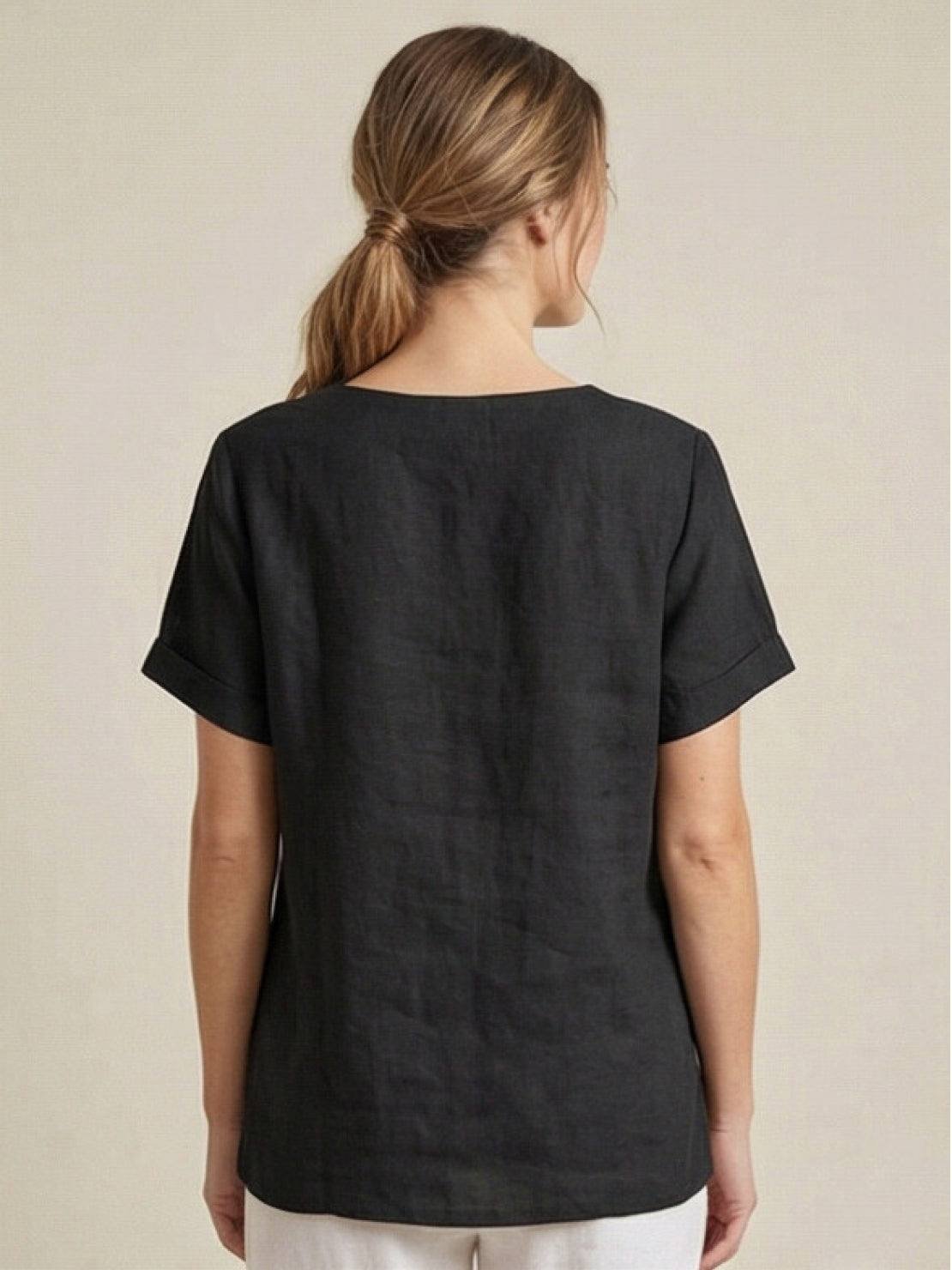 Women's Linen Button-Front Blouse