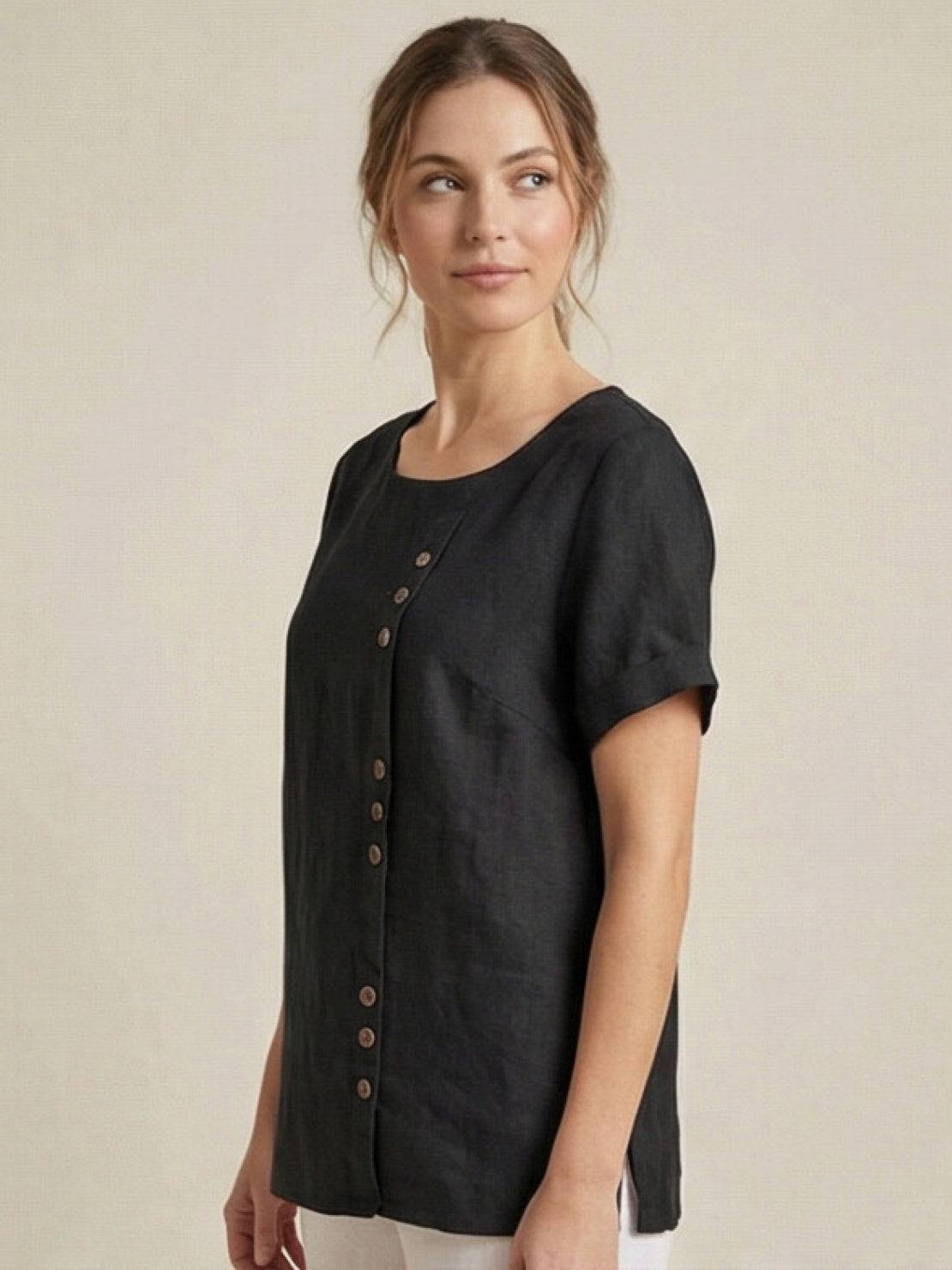 Women's Linen Button-Front Blouse
