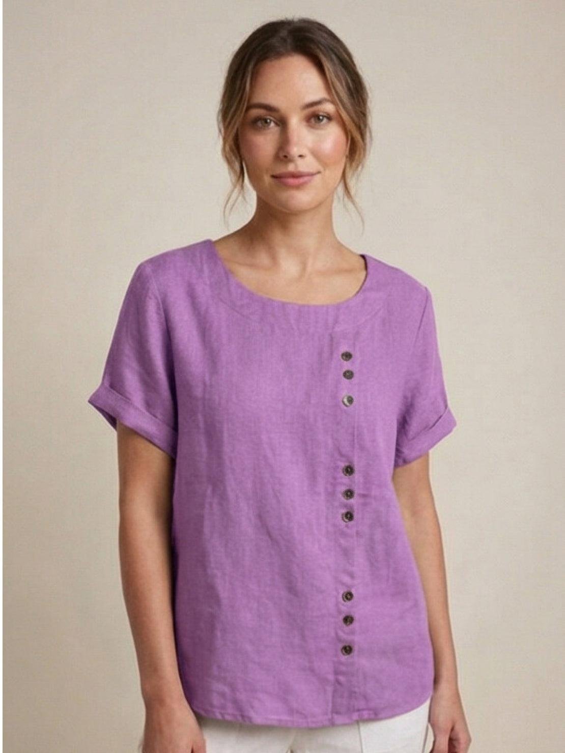 Women's Linen Button-Front Blouse - Lavender