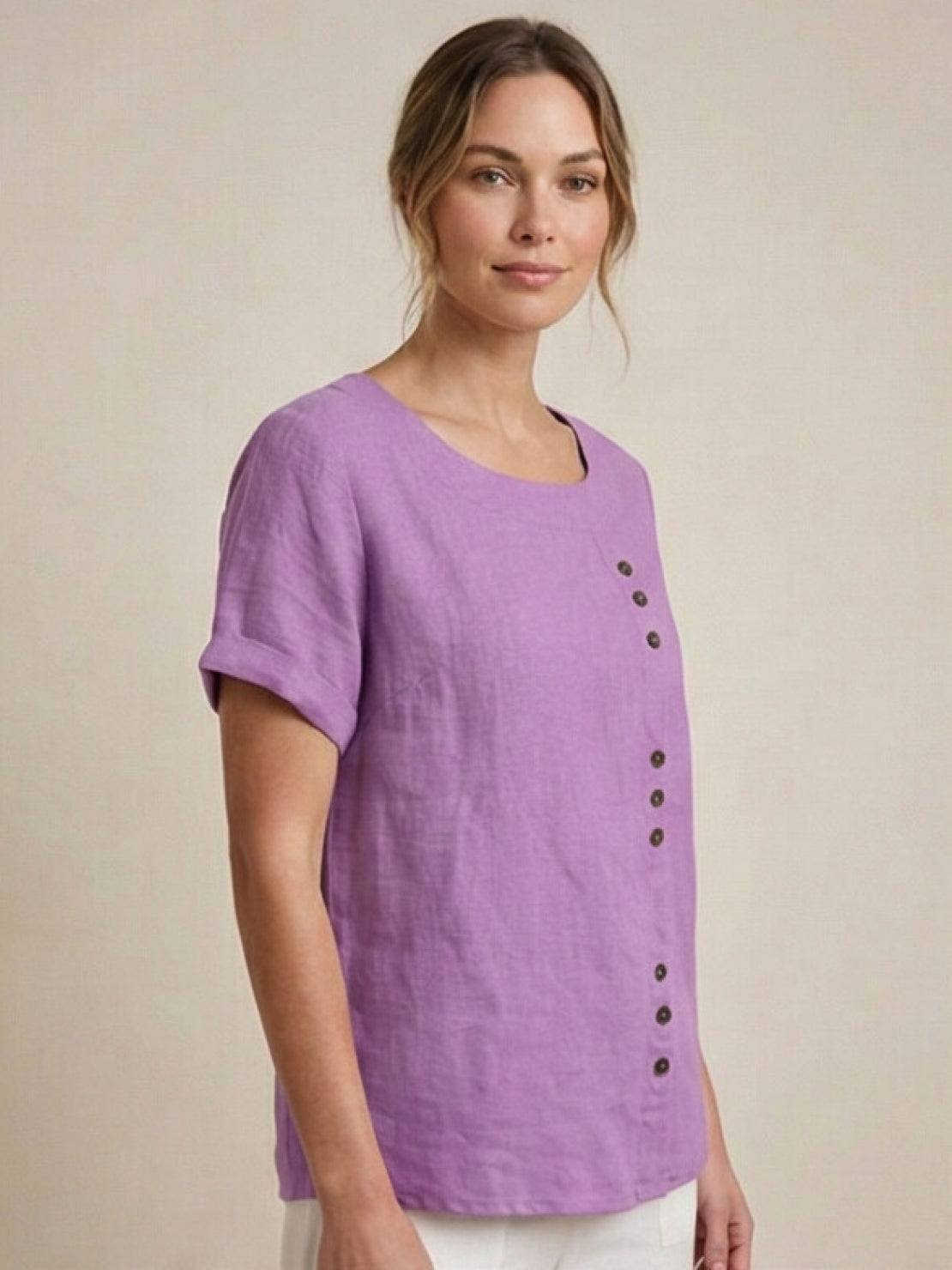 Women's Linen Button-Front Blouse