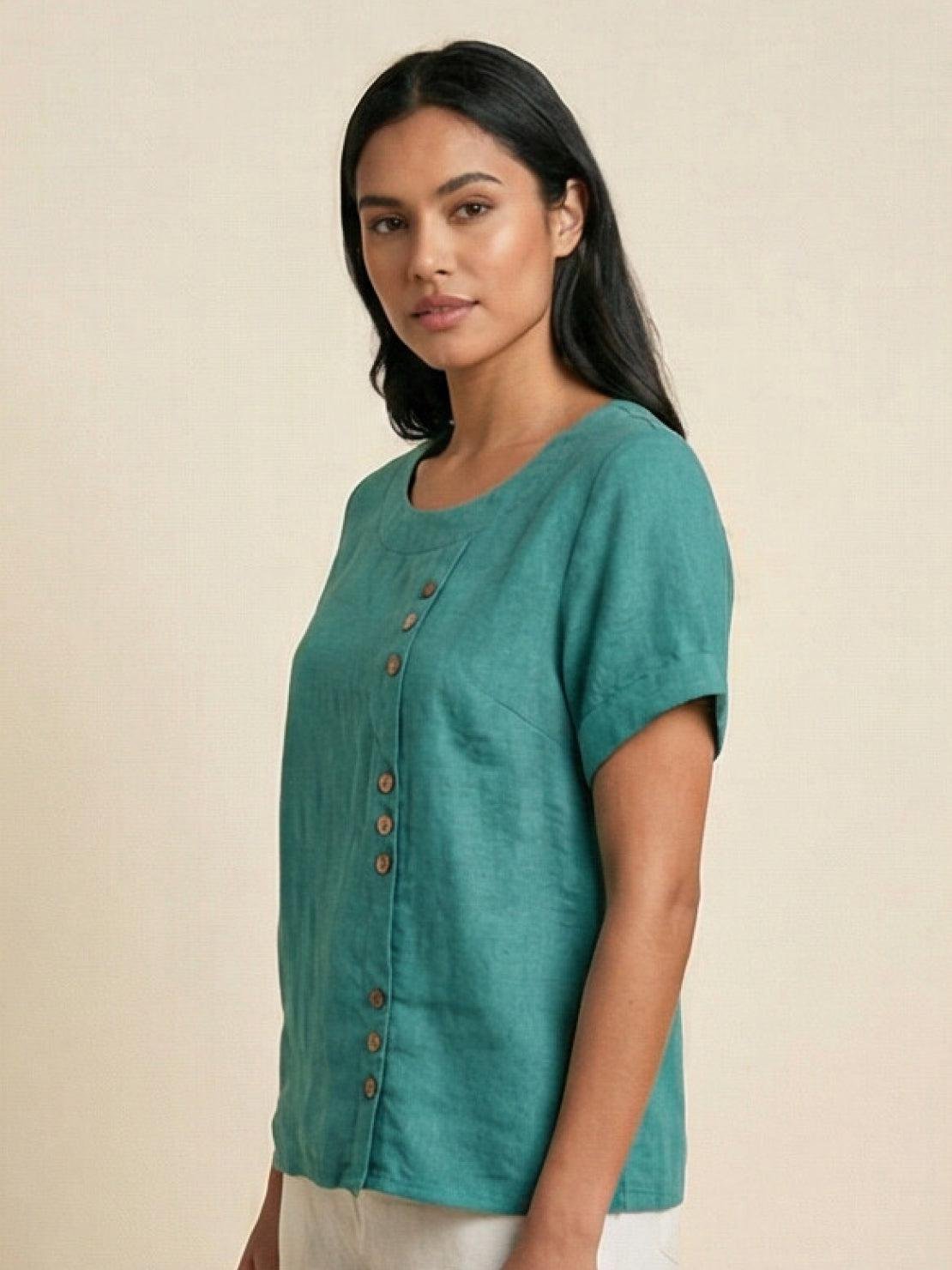 Women's Linen Button-Front Blouse