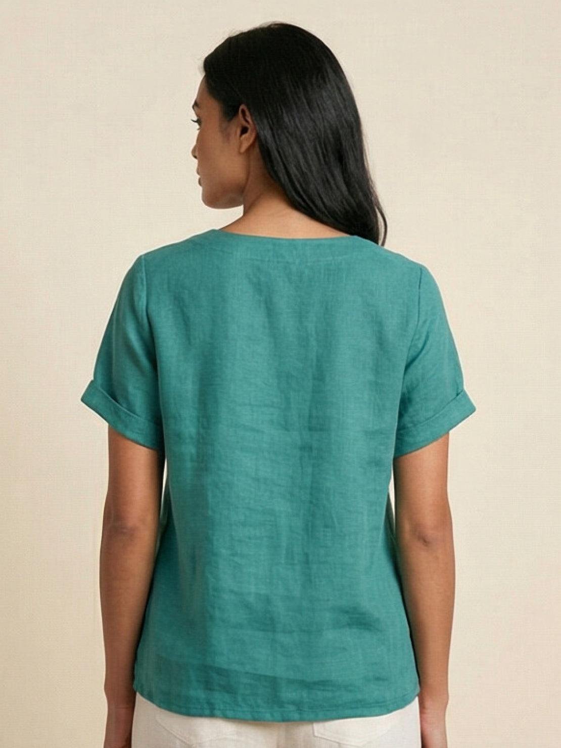 Women's Linen Button-Front Blouse