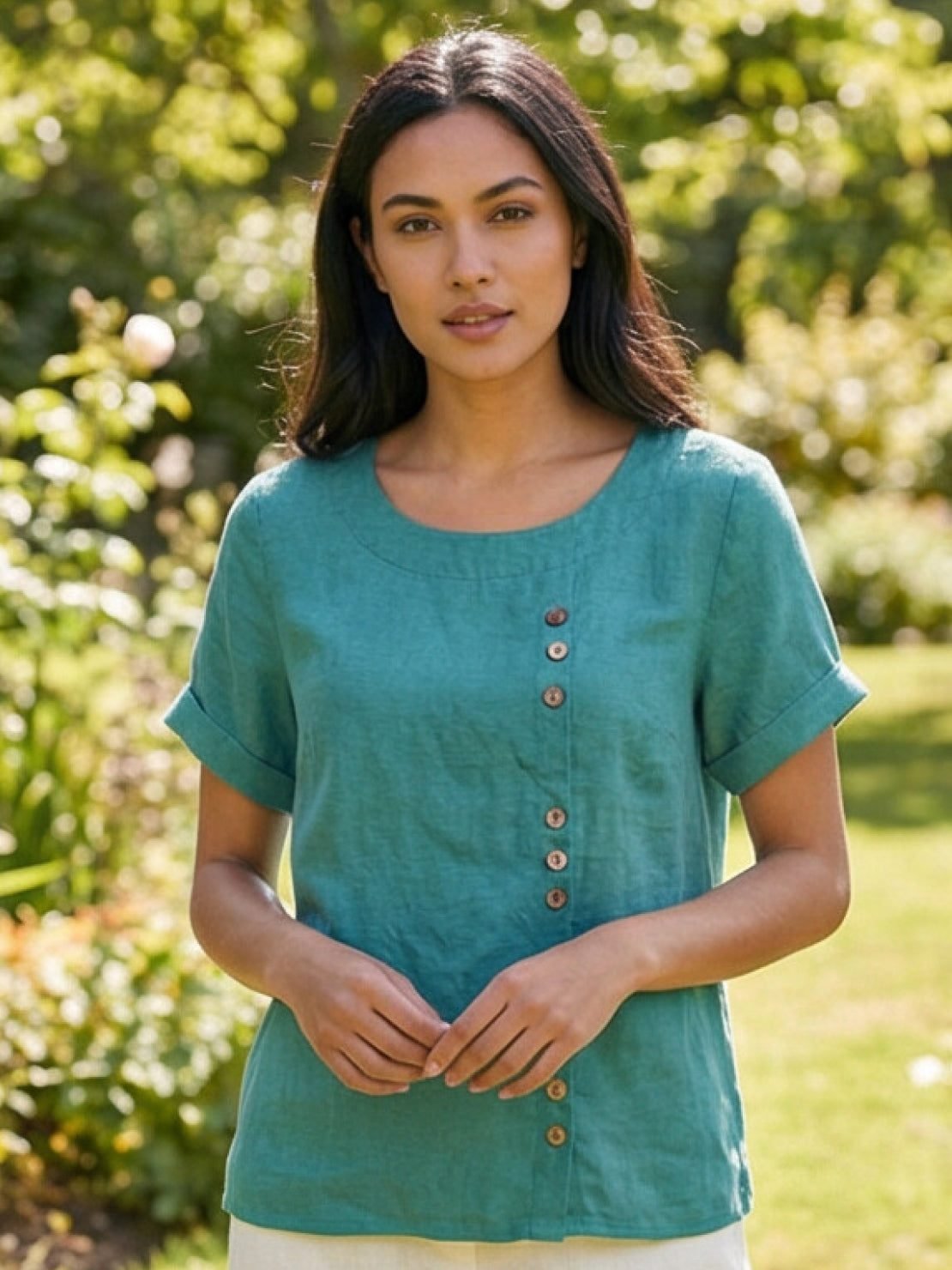 Women's Linen Button-Front Blouse