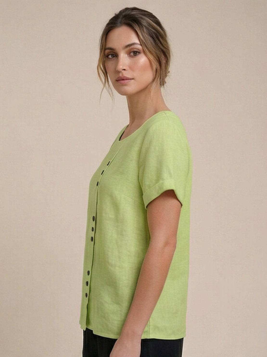 Women's Linen Button-Front Blouse