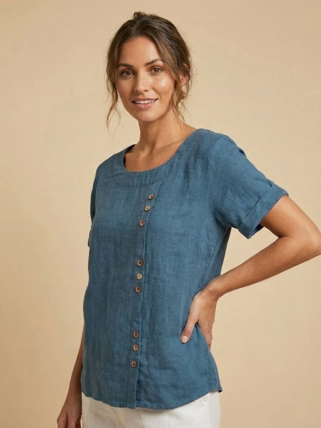 Women's Linen Button-Front Blouse
